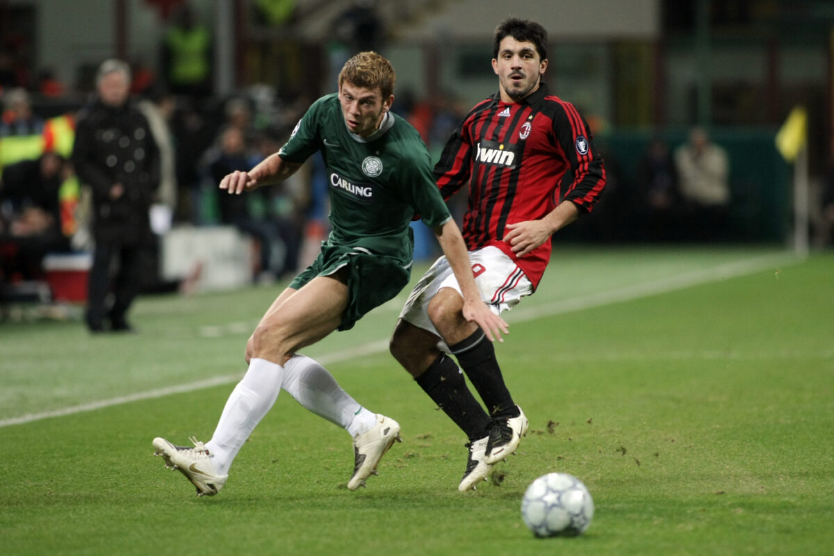 Massimo Donati con la maglia del Celtic contro Gattuso